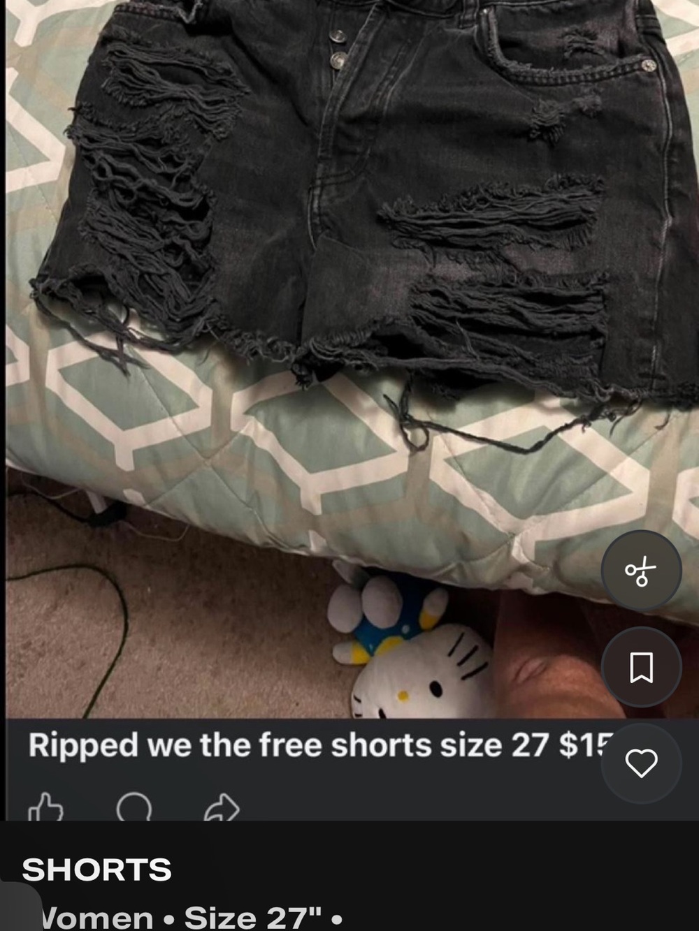 We The Free Distressed Black Denim Jean Shorts